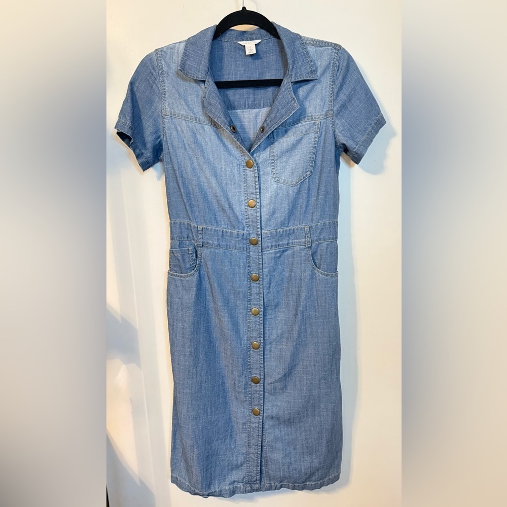 Caslon Blue Button-Down Chambray Denim Casual Midi Shirt Dress- Size Small